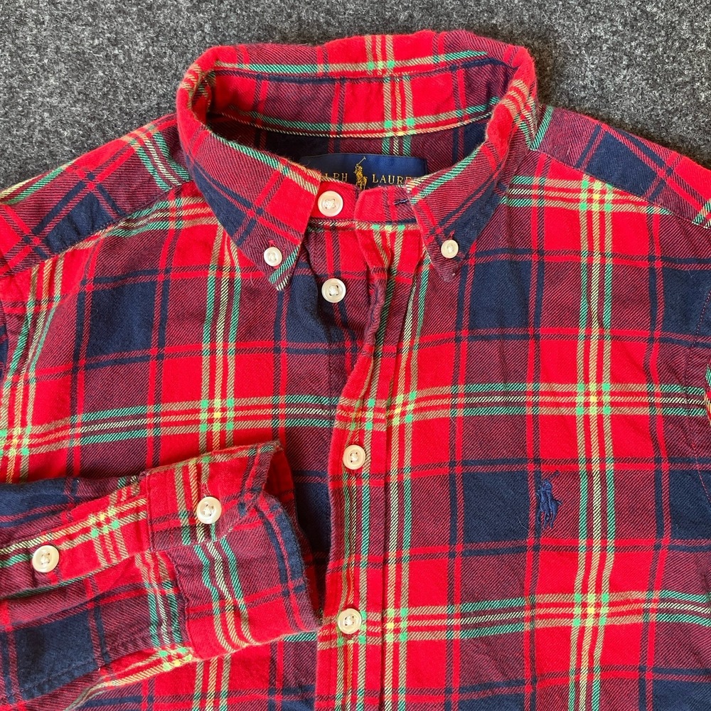 Ralph Lauren Red Plaid Cotton Flannel Long Sleeve Shirt Boys M 10/12 - Picture 5 of 7